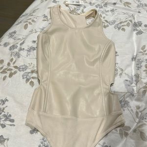 Heartloom cream, so leather front bodysuit, sexy side opening nwt $99